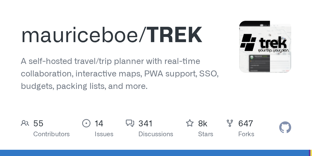 TREK：开源自托管旅行规划神器，一站式搞定行程、预算、协作和打包清单-无双技术网