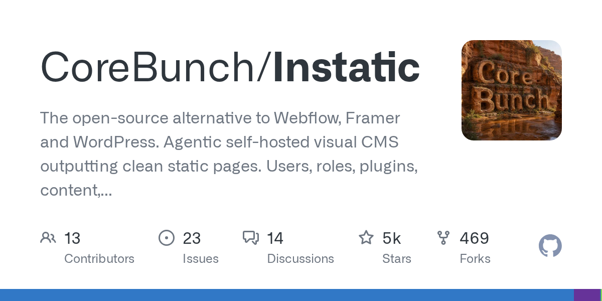 Instatic:开源替代 Webflow/WordPress 的自托管可视化 CMS,输出纯静态页面-无双技术网