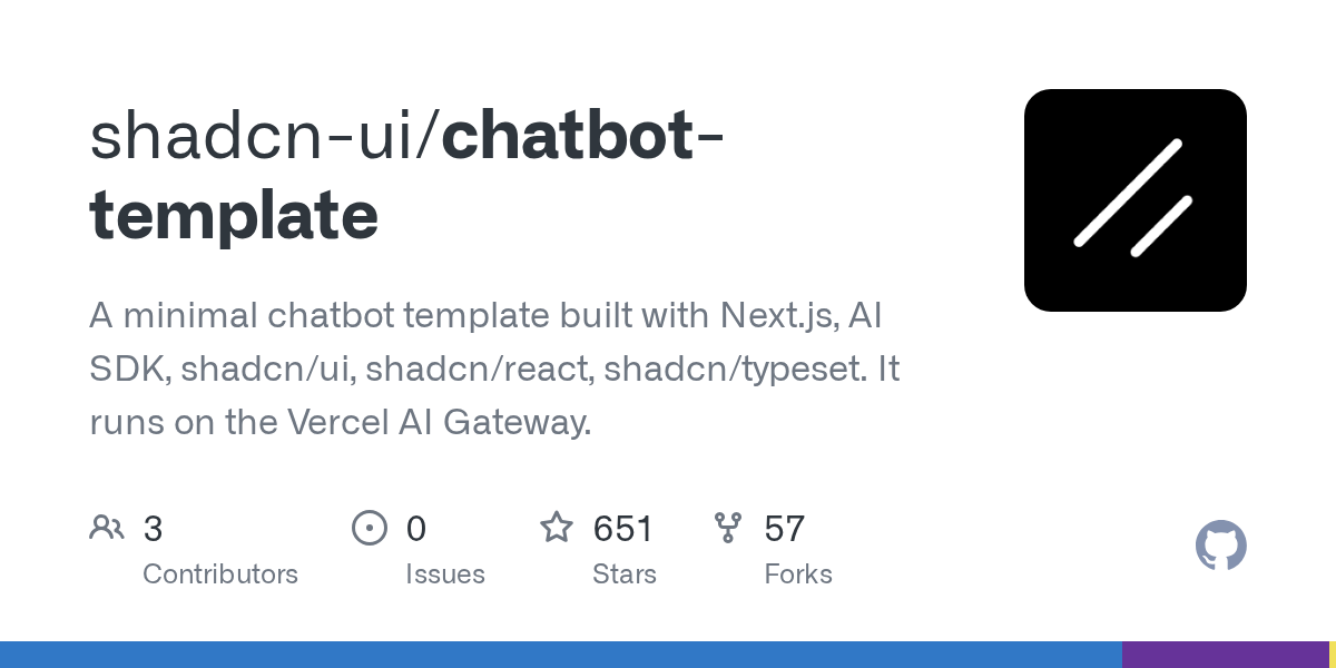 GitHub 热门开源项目:shadcn-ui/chatbot-template —— 极简 AI 聊天机器人模板-无双技术网