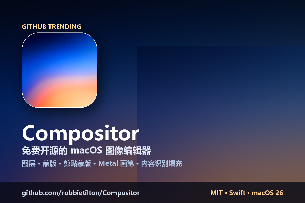 Compositor:一个 20 秒写完的 macOS 图像编辑器,两天冲到 2400 星-无双技术网