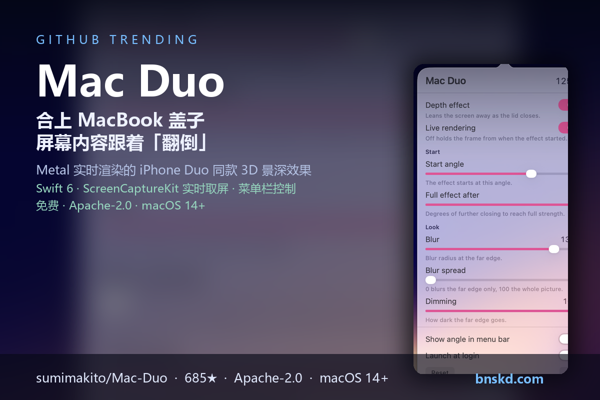 Mac Duo：合上 MacBook 盖子，屏幕内容跟着「翻倒」——用 Metal 实时渲染出 iPhone Duo 同款 3D 景深效果-无双技术网