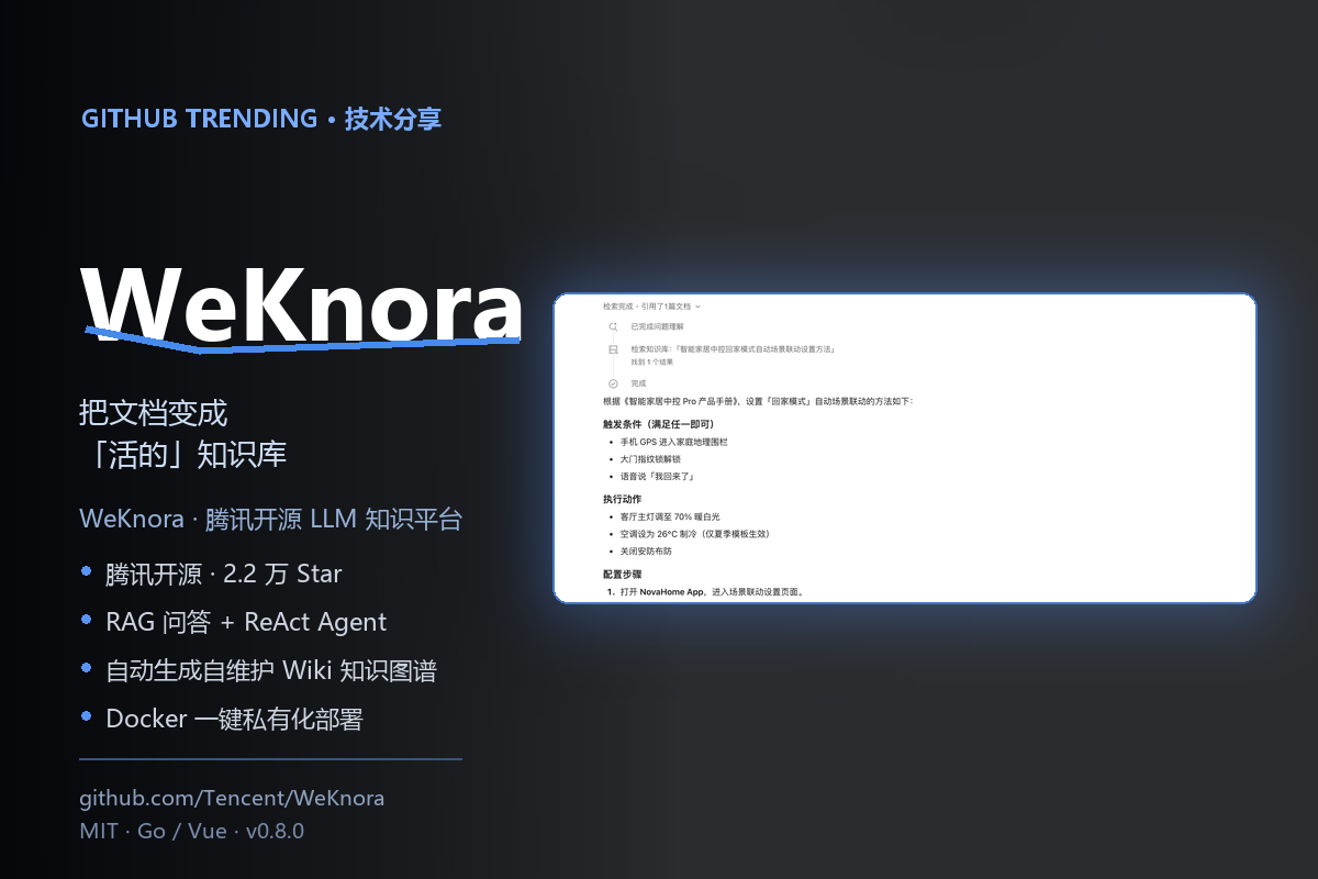 WeKnora:腾讯开源的 LLM 知识平台,把一堆文档变成会自己长大的知识库-无双技术网
