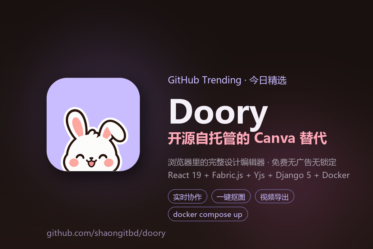 Doory：开源自托管的 Canva 替代，浏览器里的完整设计编辑器-无双技术网