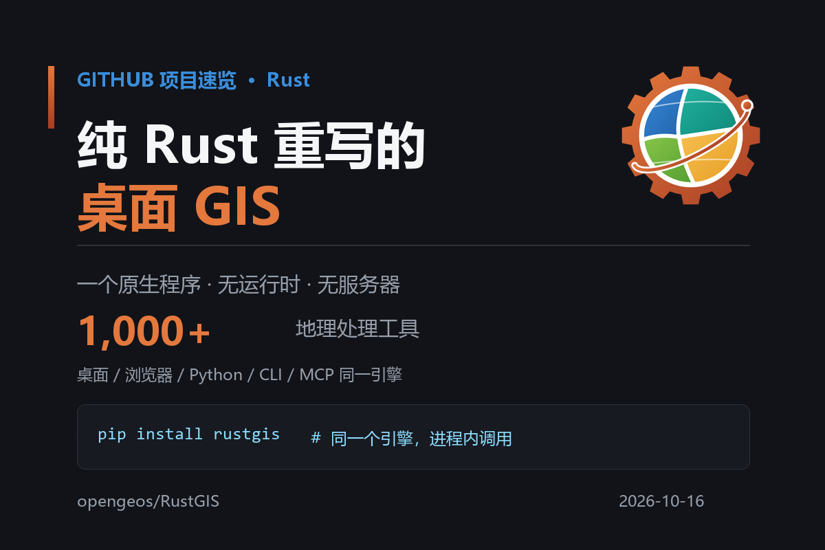 RustGIS:纯 Rust 重写的桌面 GIS,一个原生程序干完制图与地理分析-无双技术网